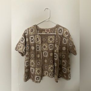 Crochet Granny Square Cardigan Fiorlini International  Size L Bohemian Hippy